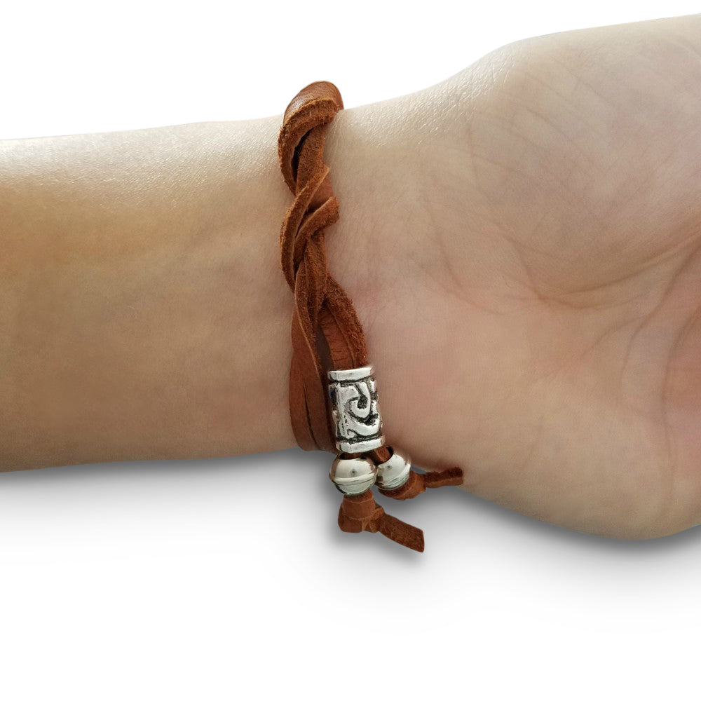 WOMEN'S STERLING SILVER WRAP & TUCK BRACELET - BROWN