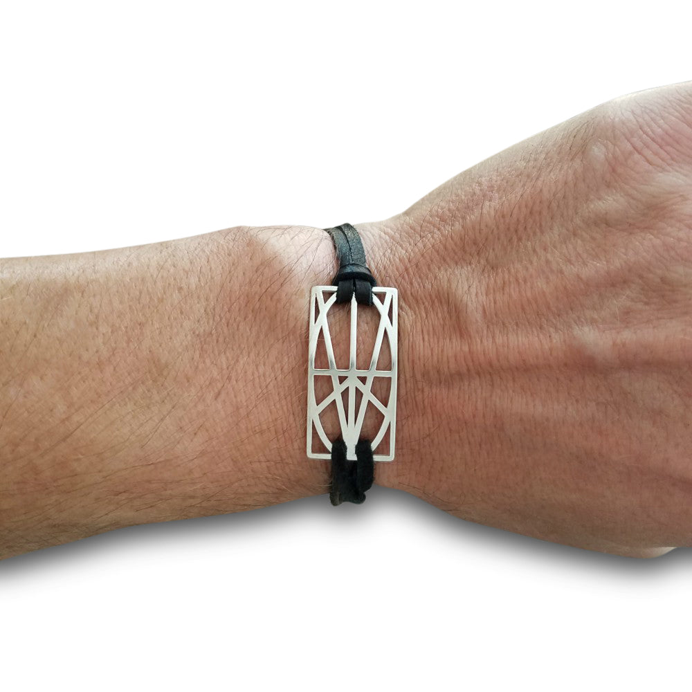 MEN'S STERLING SILVER  WRAP & TUCK BRACELET - BLACK