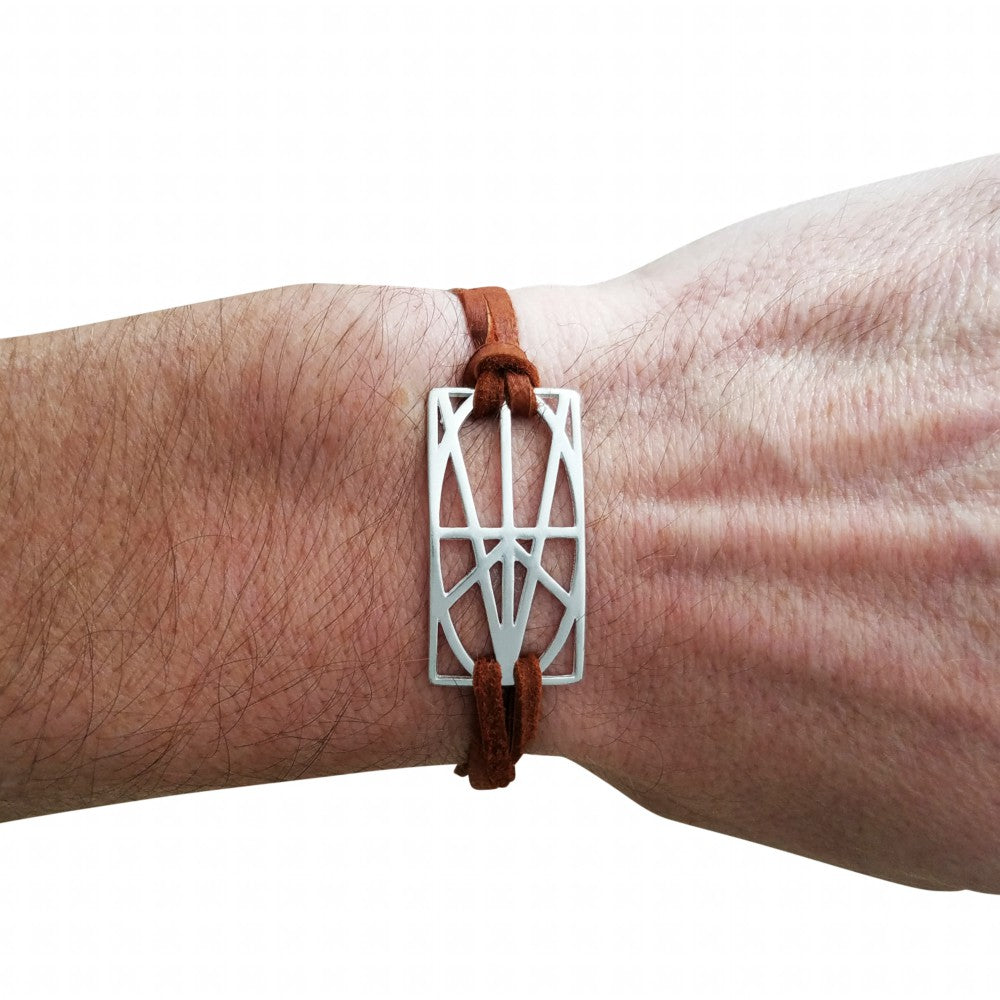 MEN'S STERLING SILVER WRAP & TUCK BRACELET - BROWN