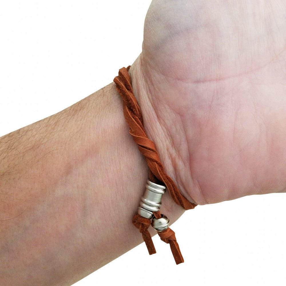 MEN'S STERLING SILVER WRAP & TUCK BRACELET - BROWN